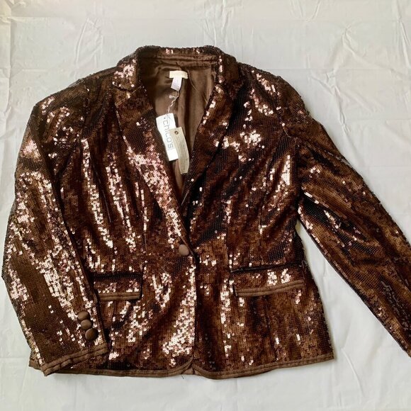 Chico's Jackets & Blazers - Chico's Shining Tuxe Sheron Jacket Timberglass Brown Sequin Blazer Size 1 New